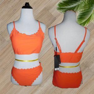 ORANGE SCALLOPED TWO PIECE SWIMSUIT